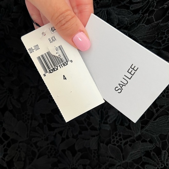 NWT SAU LEE Lace Off Shoulder Cocktail Black Asymmetric Midi Dress Sz 4 - Picture 8 of 9